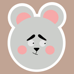 Emotional animals. Cartoon cute animals for children's cards and invitations. Vector illustration. Mouse. A sticker with the face of a mouse.