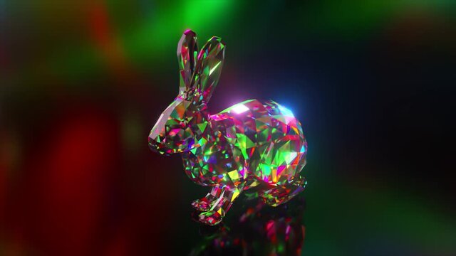 Collection of diamond animals. Jumping rabbit. Nature and animals concept. 3d animation of a seamless loop. Low poly