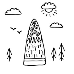 Mountain and nature in doodle style.