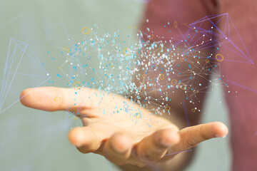 Cloud technology. Polygonal wireframe art looks like constellation