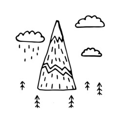 Mountain and nature in doodle style.