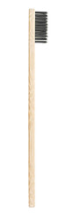 Bamboo toothbrush isolated on a white background, top view. Eco-friendly bamboo toothbrush with black nylon bristles.