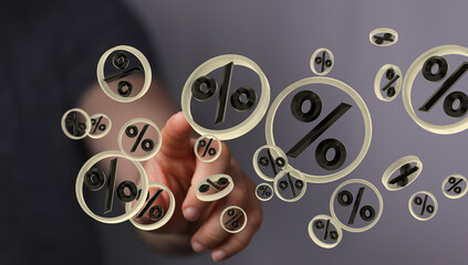 Sales icons floating in the air 3D rendering.