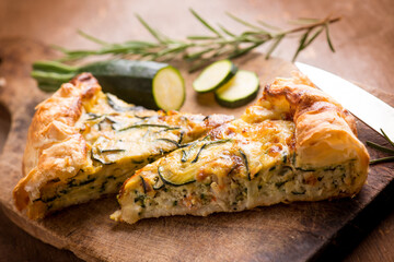homemade quiche with shrimp zucchinis and mozzarella