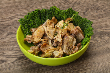Baled lamb meat in the bowl