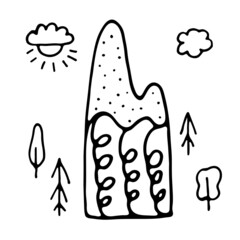 Mountain and nature in doodle style.