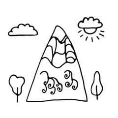 Mountain and nature in doodle style.