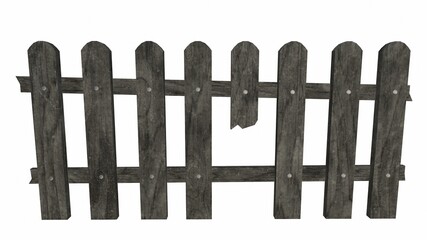 old wooden fence on a white background 3-rendering
