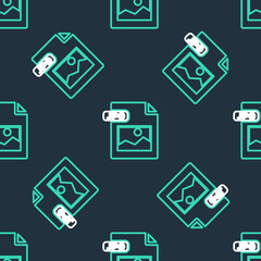 Line JPG file document. Download image button icon isolated seamless pattern on black background. JPG file symbol. Vector