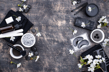 Set of black charcoal detox cosmetics