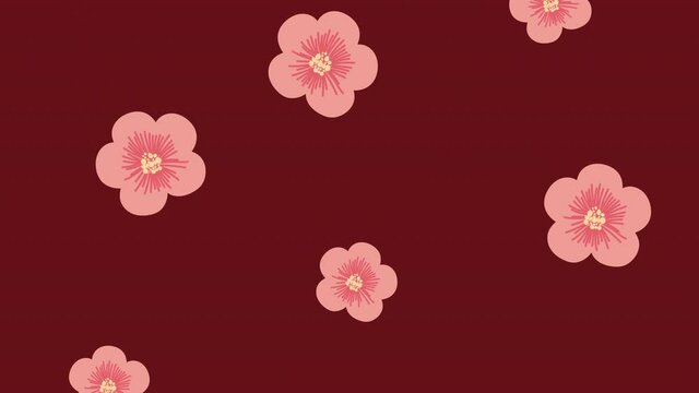 korean culture animation with pink flowers pattern