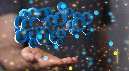 holding 3D rendering group of blue people