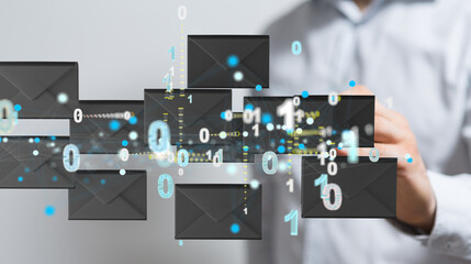 express envelope and parcel abstract technology background. Business quantum internet network...
