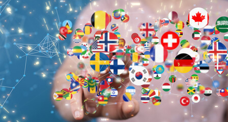 World map with all states and their flags