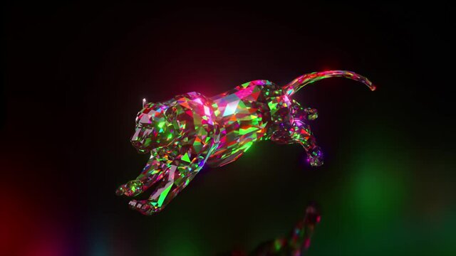 Collection of diamond animals. Running cheetah. Nature and animals concept. 3d animation of a seamless loop. Low poly