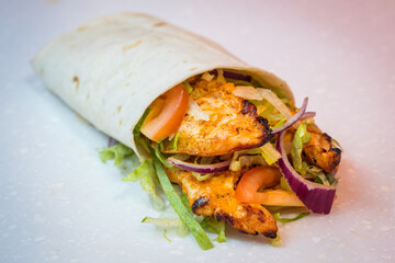 Wrap in takeaway with burgers and chips