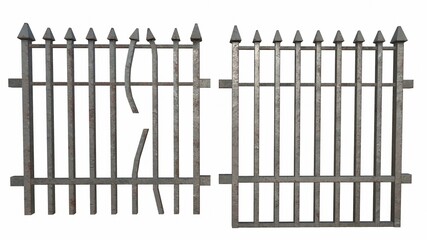 old iron fence on a white background 3-rendering