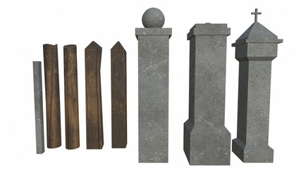 old rock pillars on a white background 3d-rendering