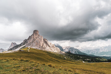Panoramic view of Nuvolau mountain in the Dolomites, Italy.
