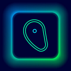Glowing neon line Steak meat icon isolated on black background. Colorful outline concept. Vector