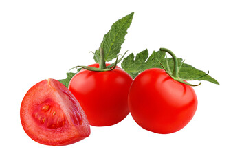 Tomatoes  with leaves isolated on white background with clipping path