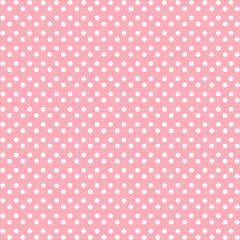 White and Pink Polka Dot seamless pattern. Vector background.