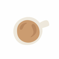 Сup of coffee. Minimalistic cup of latte. Cappuccino, view from above. Top View. Minimal isolated Design Poster flat.