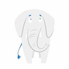 Funny cartoon cute gray elephant. Cute baby elephant. Front view. A funny animal. Isolated over white background.