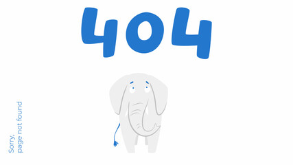 Illustration of internet connection problem concept. 404 error page not found isolated in white background. The funny grey elephant.