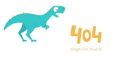 Fototapeta premium Illustration of internet connection problem concept. 404 error page not found isolated in white background. The funny blue dinosaur.