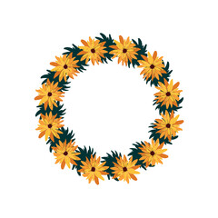 Obraz premium Wreath of bright Rudbeckia flowers. Vector illustration.
