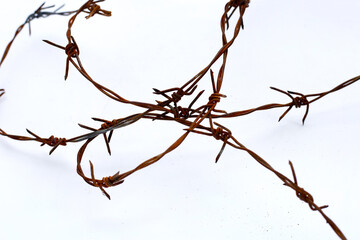 Rusty barb wire isolated on white background