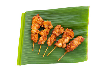 Fried crispy chicken skewers, Thai style street food