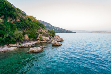 Rocky coast in Mparmpati, Corfu, Greece.