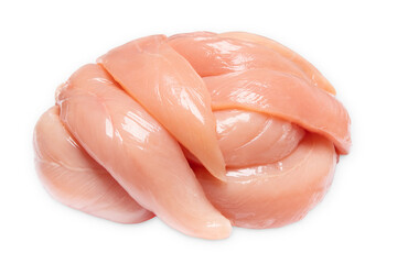 Healthy chicken mini inner breast fillets .Close-up of fresh chicken inner fillet.Closeup of chicken meat.