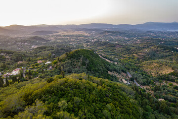 Obraz premium Sunset rural landscape in central Island of Corfu, Greece.