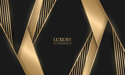Abstract black and gold lines and shapes luxury background. Rich background with geometric elements. Black texture with golden lines. Vector illustration.
