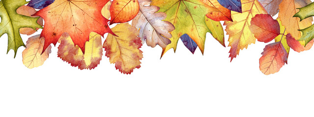 Watercolor seamless pattern of multicolor autumn leaves