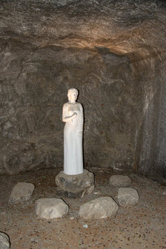 PRAID, ROMANIA -July, 2020 The underground salt mine Salina Praid,  Europe,the statue of a woman in the Praid salt mine