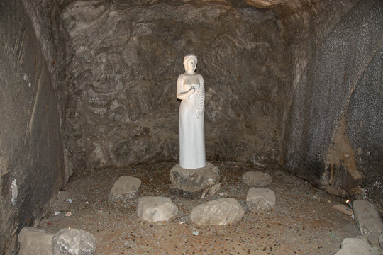 PRAID, ROMANIA -July, 2020 The underground salt mine Salina Praid,  Europe,the statue of a woman in the Praid salt mine