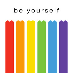 LGBT LGBTQ+ Pride Hearts and Slogans Social Media Post Template. Love is Love, Be Proud, Be Yourself. Hearts in LGBT Flag Colours. Vector Design Element for LGBT Pride Social Post, Square Banner, Logo