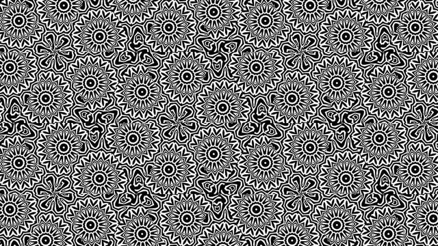 An optical illusion with an animated kaleidoscopic background in white and black