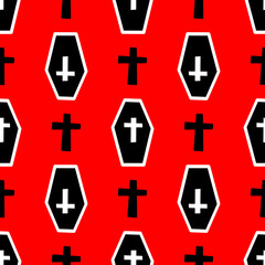 Obraz premium pattern with coffins and crosses on a red backdrop