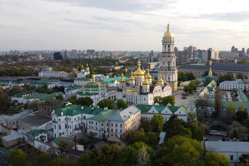 Obraz premium Church in the European city of Kiev - Kiev-Pechersk Lavra. Summer drone shooting