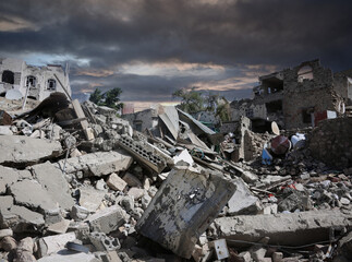 Yemeni house destroyed because of the Yemen war, Taiz