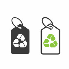 Black and white tag with recycling symbol.