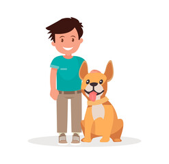 Cute little boy and dog on a white background. Vector illustration.