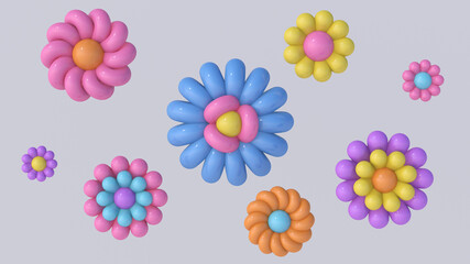 Fototapeta na wymiar Colorful flowers. Abstract illustration, 3d render.
