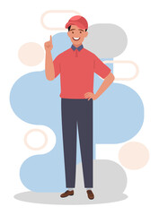 The man points up with his index finger. Vector illustration.