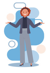 A business woman spreads her hands to the sides. Vector illustration.